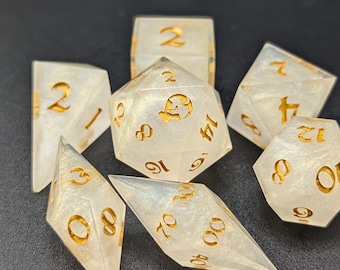 Angelic White  | Handmade Dice | Sharp Edge | Set of 7