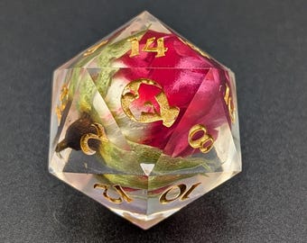 D20 CHONK | Real Rose Bud | Handmade | 35mm | Sharp Edge