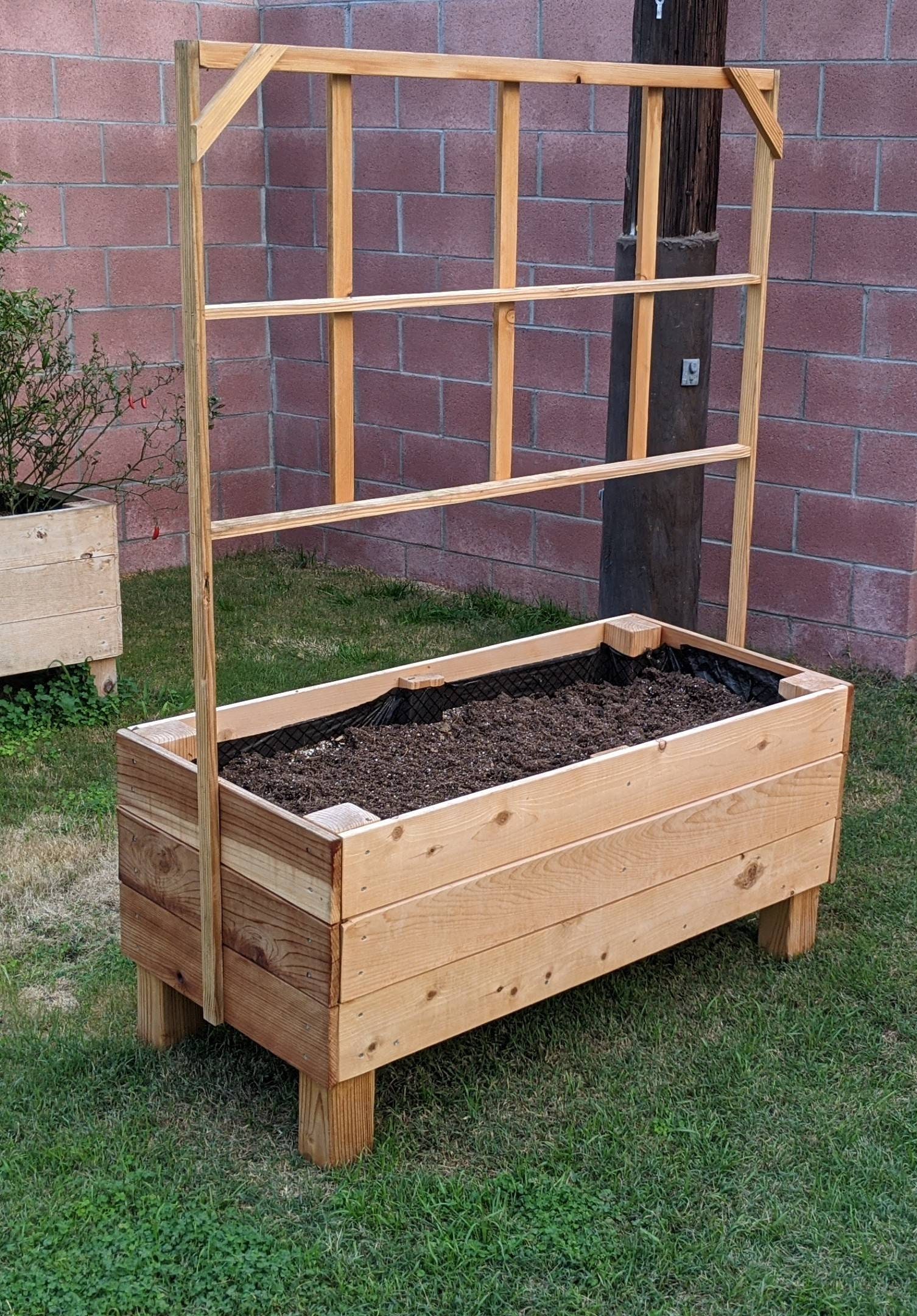 Raised Garden Planter Box w/ Trellis Etsy