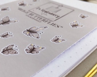 Pegatinas de mariposas beige con detalles dorados – Decoración para diarios, álbumes de recortes y agendas