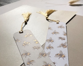 Bees Bookmark With Gold Foil and Golden Tassel