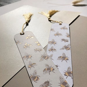 Bees Bookmark With Gold Foil - Bookmark With Golden Tassel, Bookmarks, Book Lover Gift, Bee Lover Gift, Bee Gift, Bee Bookmark