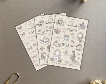 Coquette Sticker Set - Ribbon, Bow, & Book Stickers, For Journal