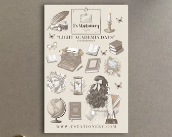 Light Academia Sticker Sheet: Journal, Planner, Scrapbook