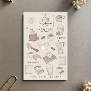 Stickers café - Pour journal, cadeau pour amateur de café, scrapbooking, feuille d'autocollants