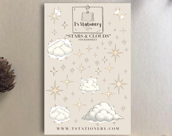 Stars & Clouds Sticker Sheet – Celestial and Whimsical Reading Journal Planner Stickers