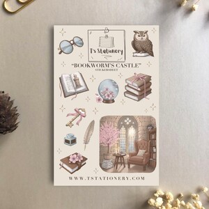 Hoja de pegatinas del Castillo del Ratón de Biblioteca: pegatinas para agenda de lectura con un toque de fantasía