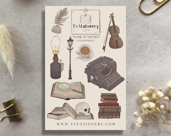 Dark Academia Stickers - Journal Stickers, Planner Stickers, Book Lover Gift, Typewriter, Reading Journal, Sticker Sheet