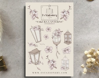 Sakura Lantern Stickers: Floral Journal Scrapbooking Stickers