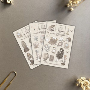 Set di 3 adesivi Light Academia - Adesivi per diario di lettura, adesivi per libri, scrapbooking, adesivi per planner, kit per diario, pacchetto di adesivi