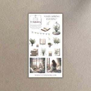 Przytulne naklejki wiosenne - Naklejki na wiosenny wieczór, Leniwe naklejki, Do dziennika, Planera, Scrapbookingu, Naklejki na okno, Przytulne naklejki