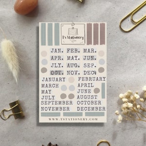 Adesivi mensili: adesivi per pianificatore, scrapbooking, mini pianificatore, foglio di adesivi per pianificatore annuale, adesivi per diario