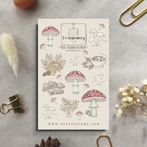 Adesivos de cogumelo - Adesivos de outono, adesivos de diário, adesivos de planejador, scrapbooking, adesivos de amigo por correspondência, outono, adesivos de floresta, Amanita