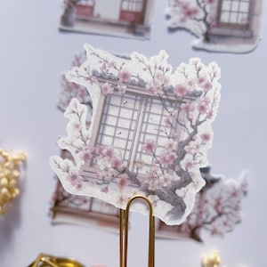 Set aus Sakura Fenster Aufkleber - Frühling Aufkleber - Blumen Aufkleber - mit Goldfolie, Sticker Pack, Journal Aufkleber, Washi Aufkleber