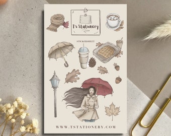 Autumn Walk Sticker Sheet, Cozy Fall Planner Stickers