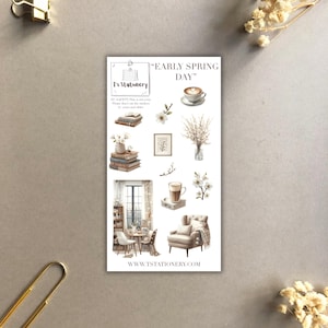 Gemütliche Frühlingsaufkleber - Kaffeeaufkleber, Lazy-Aufkleber, für Journaling, Planer, Scrapbooking, Fensteraufkleber, gemütliche Aufkleber