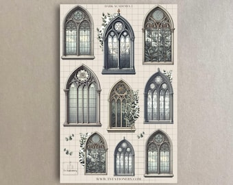 Gothic Windows Stickers For Journal, Scrapbook, Or Planner, Dark Academia Stickers