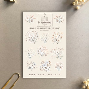 Adesivi floreali - Fiore dell'albero di gelsomino - Adesivi per diario, adesivi primaverili, fiori di campo, adesivi per pianificatore, scrapbooking, adesivi floreali