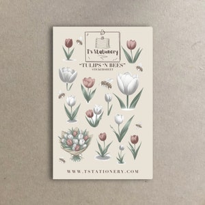 Adesivi tulipano - Adesivi primaverili, adesivi ape, per diario, pianificatore, album di ritagli, adesivi floreali
