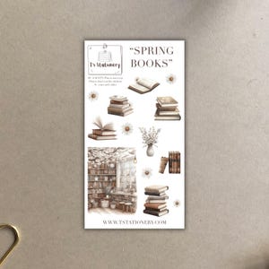 Pegatinas de libros: para diario, planificador, álbum de recortes, regalo para amantes de los libros, para diario de lectura, temática de primavera, hoja de pegatinas,