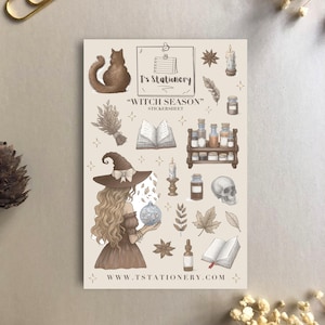 Pegatinas mate de temporada de brujas: diario de otoño, álbum de recortes, planificador