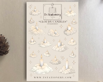 Cloudy Candles Sticker Sheet – Cloud Stickers, Candle Sticker, For Journaling