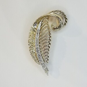 Feather brooch Leaf brooch rhinestone  Vintage jewelry