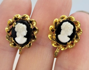 Cameo earrings Carved earrings Screw back earrings vintage