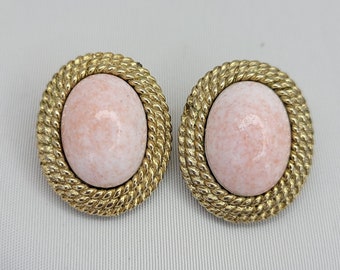 Marvella clip on earrings Coral earrings vintage Oval stone earrings