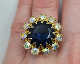 Vintage blue sapphire ring Indigo ring Edwardian ring vintage