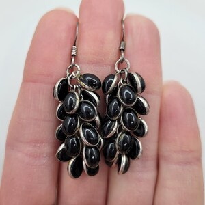 Black onyx silver earrings Cha cha earrings 925 dangle earring vintage