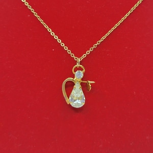 Crystal angel pendant Guardian angel necklace Vintage delicate gold necklace