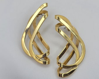 Half moon earrings Twisted infinity earrings Vintage abstract earrings gold