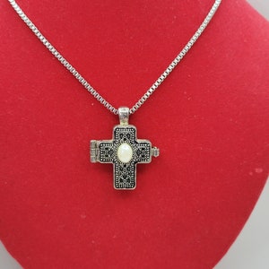 Vintage silver cross necklace Cross locket pendant Religious necklace locket
