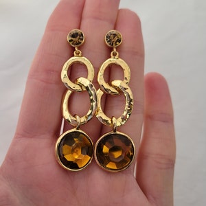 Hoop drop chain earrings Gold long pierced earrings