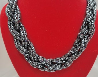 Black mesh necklace Tubular chain necklace Braided statement necklace