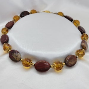 Red jasper necklace Brown glass necklace Vintage brown choker
