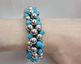 Vintage turquoise and silver bracelet Stretch cha cha bracelet