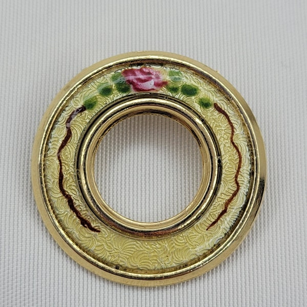 Guilloche brooch Mini enamel brooch vintage Flower circle brooch