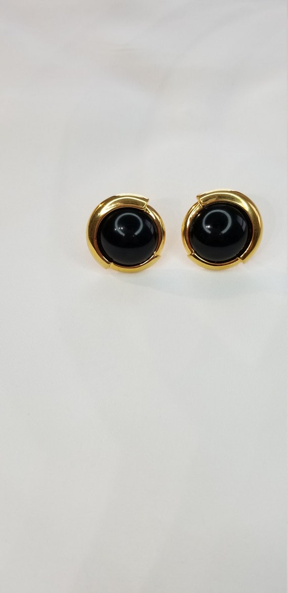 Black lucite earrings Monet earrings vintage Gold 