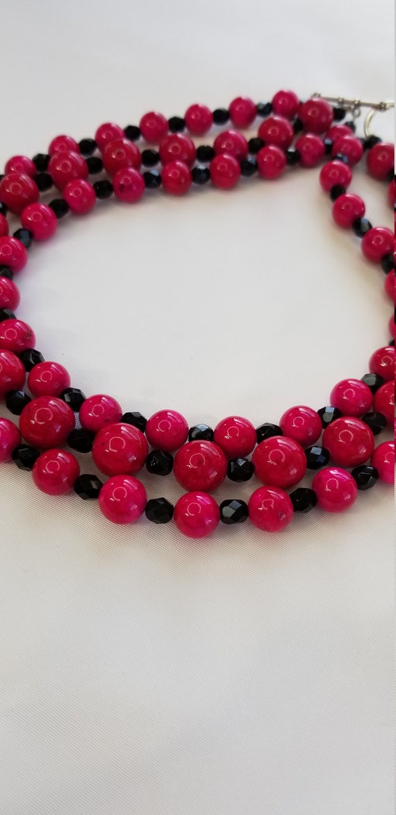Fuchsia necklace Multistrand necklace Glass bead … - image 5