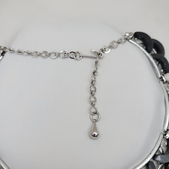 Black plastic choker Silver link necklace vintage - image 5