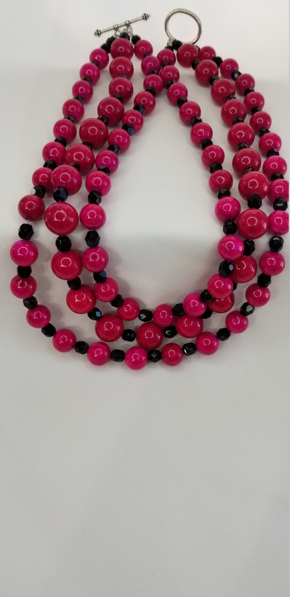 Fuchsia necklace Multistrand necklace Glass bead … - image 9