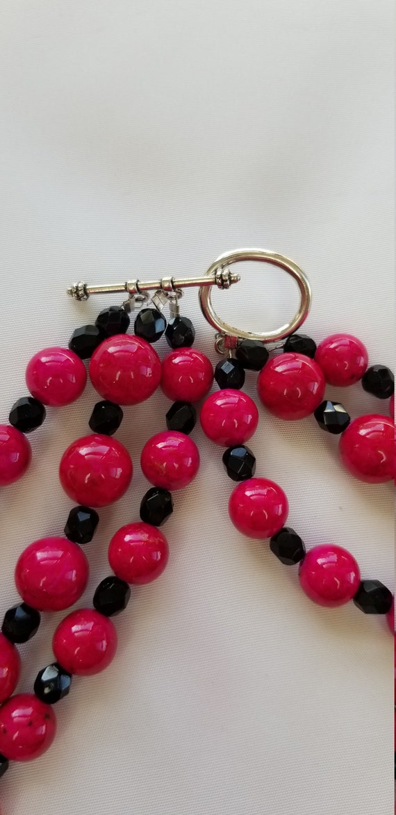 Fuchsia necklace Multistrand necklace Glass bead … - image 6