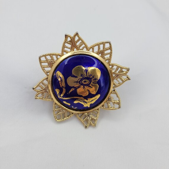 SELOVO 3.5 Inch Large Blue Flower Brooch Pin - Gold Tone Rhinestone Pendant For Scarves, Hats, Jackets - View #3