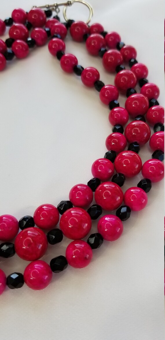 Fuchsia necklace Multistrand necklace Glass bead … - image 4
