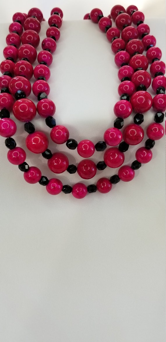 Fuchsia necklace Multistrand necklace Glass bead … - image 3