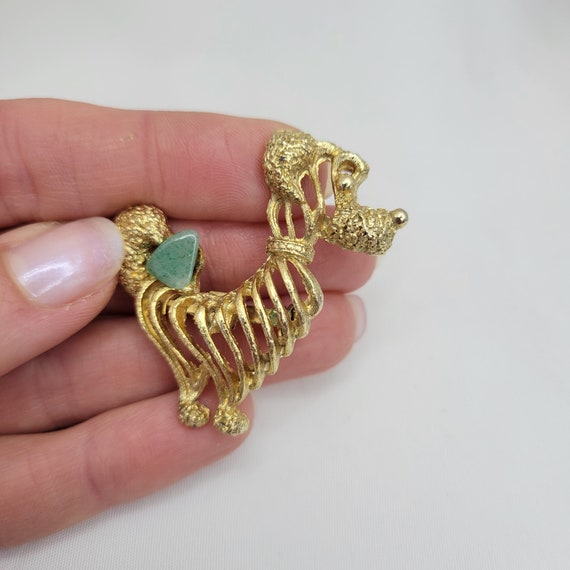 Gold dog brooch Jade stone brooch Vintage poodle … - image 6