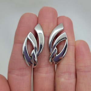 Monet clip on earrings Abstract silver tone earrings Vintage statement earrings