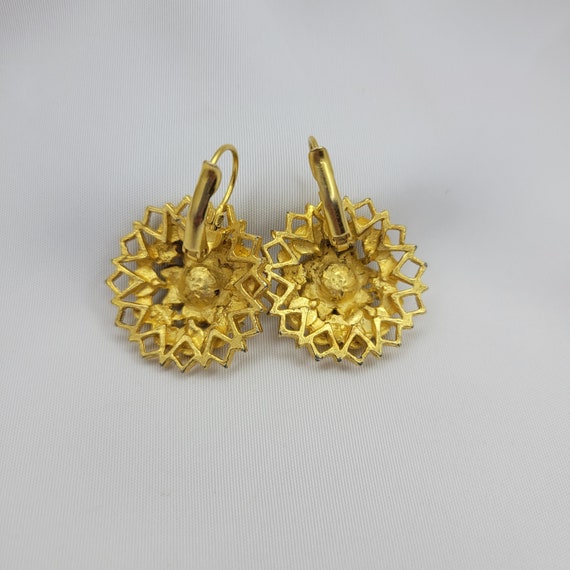Matte gold earrings Vintage black crystal earring… - image 4